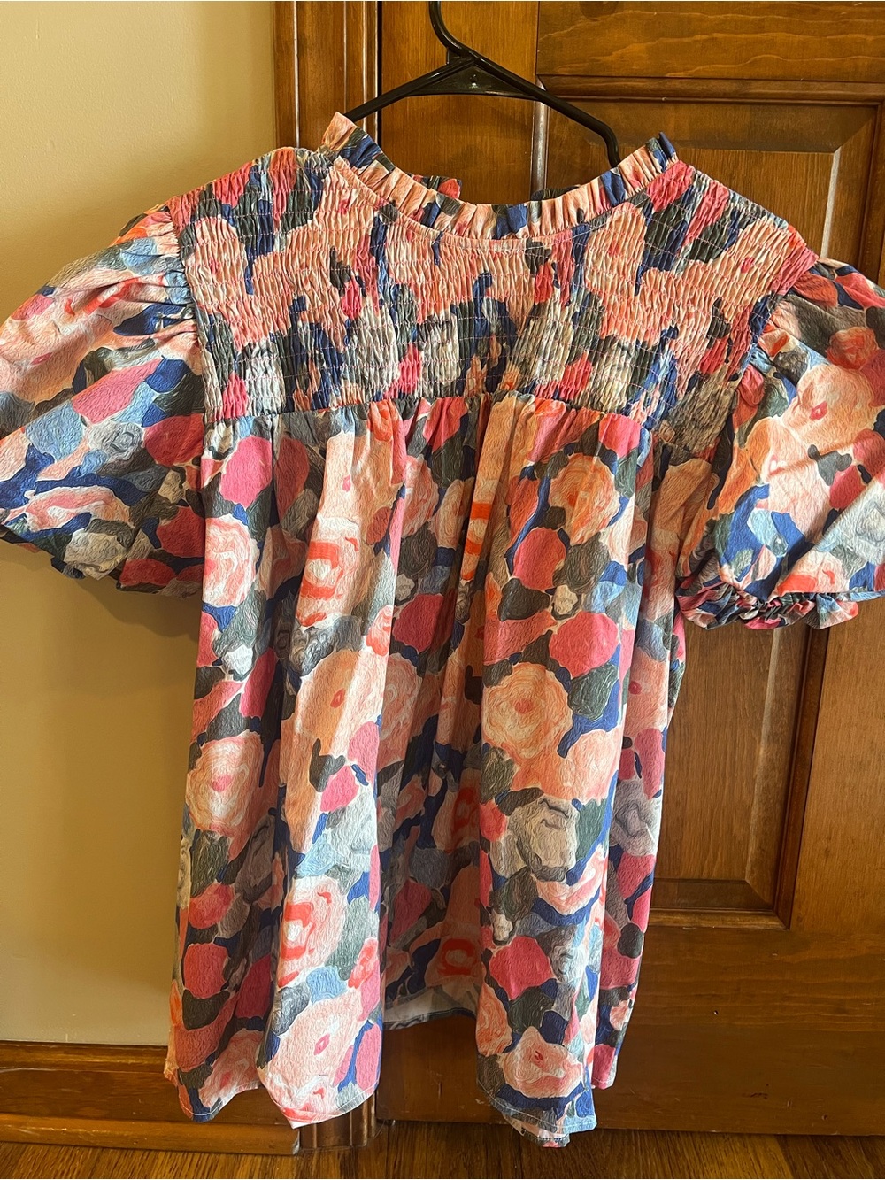Mod Boutique Floral Smocked Puff-Sleeve Dress - Pink Blue Floral
